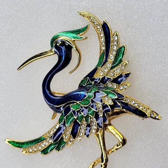 Large Stork Statement Brooch Phoenix Bird Large Bird Statement Brooch Pin - Picture 2 of 13